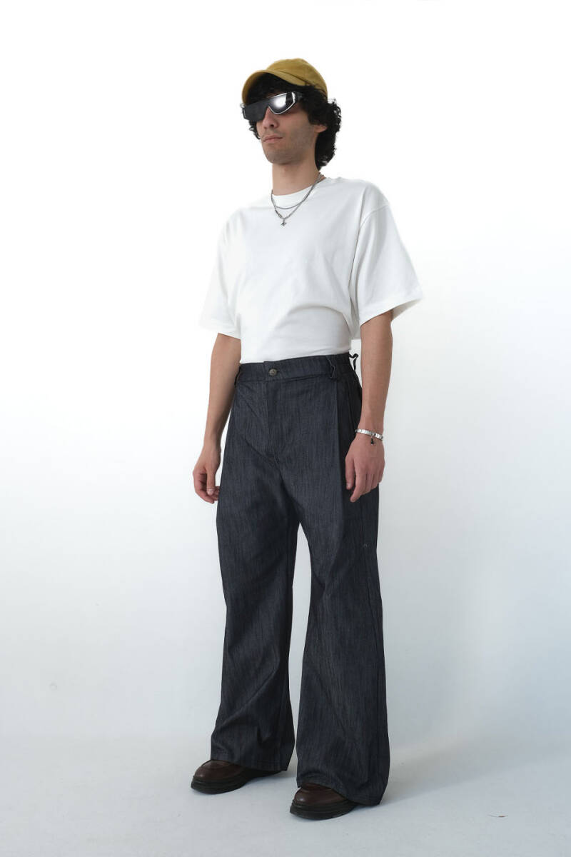 Çift Pileli Baggy Denim Pantolon - 4