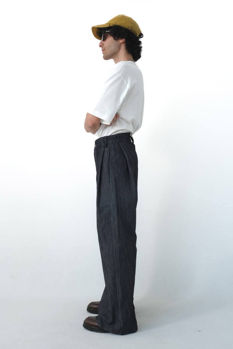 Çift Pileli Baggy Denim Pantolon - 6