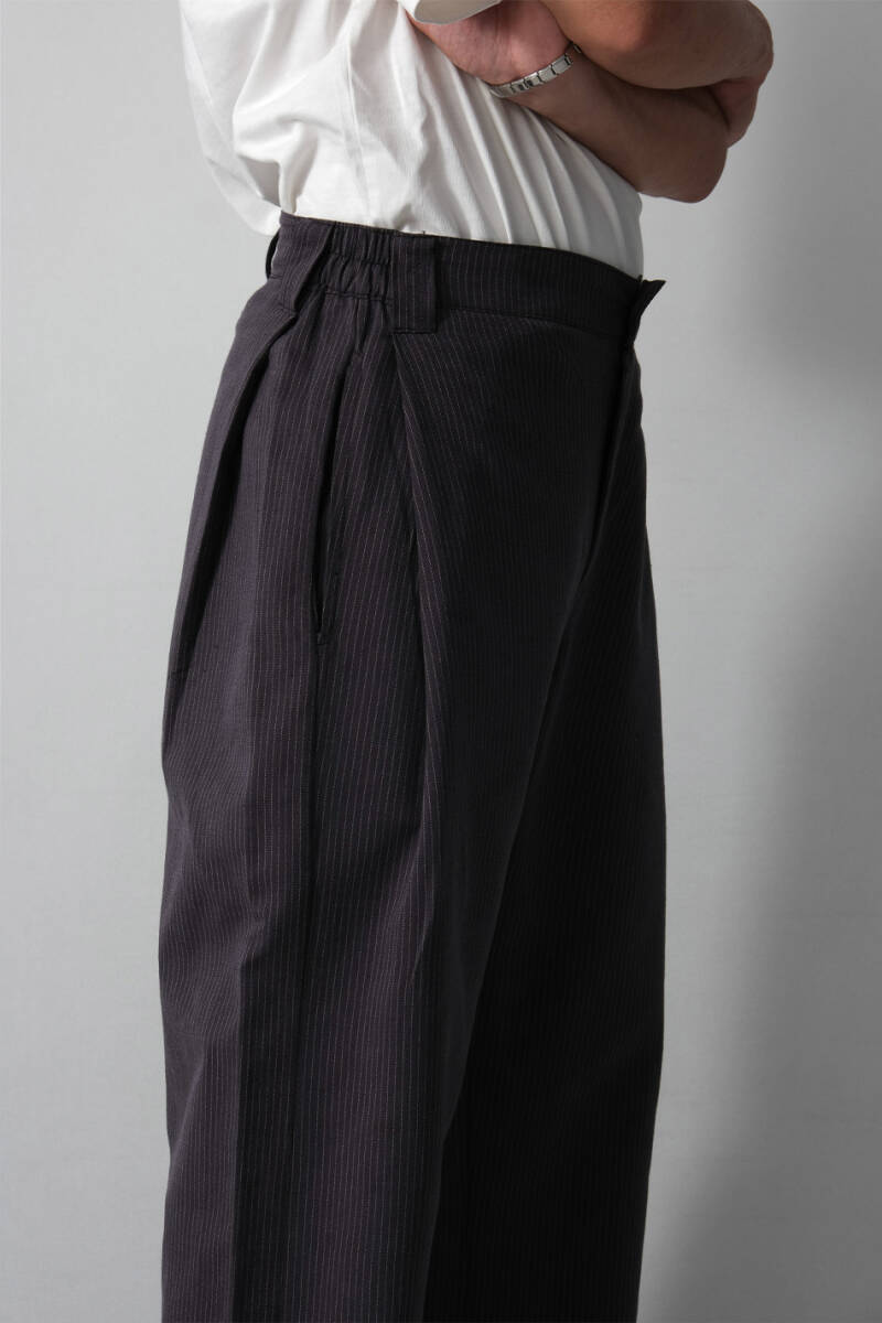 Antrasit Çizgili Çift Pileli Baggy Pantolon - 3
