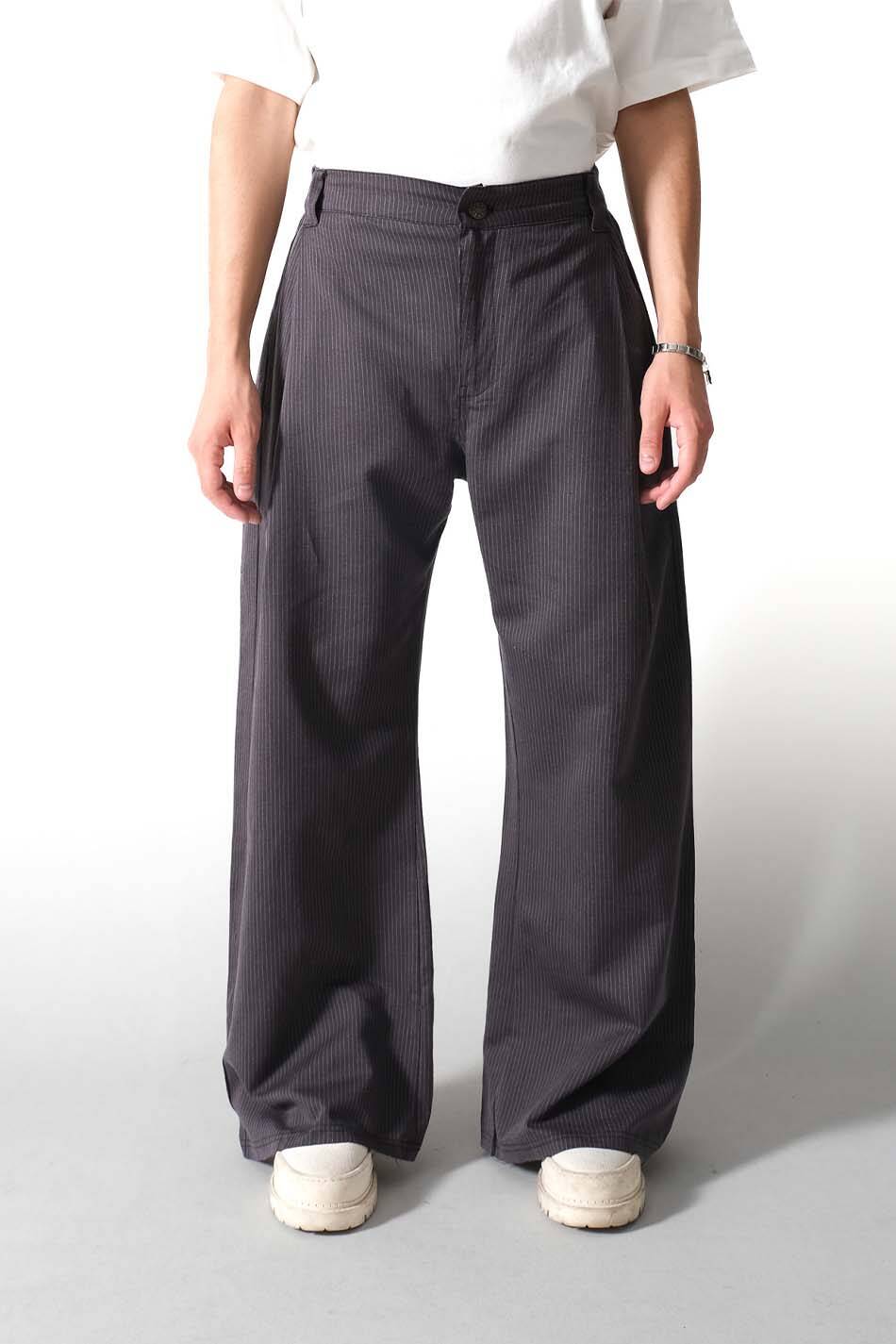 Antrasit Çizgili Çift Pileli Baggy Pantolon - SOLDOUT