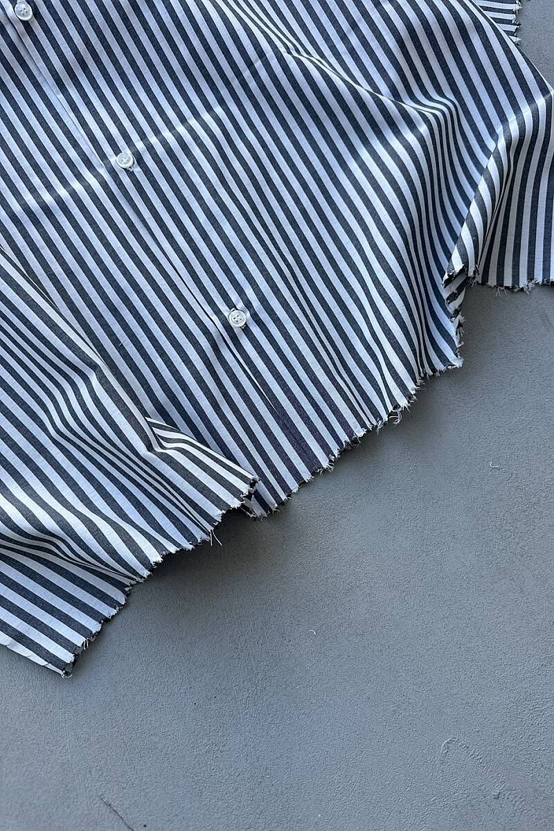 Antrasit Çizgili Distressed Yarım Kol Boxy Fit Gömlek - 5