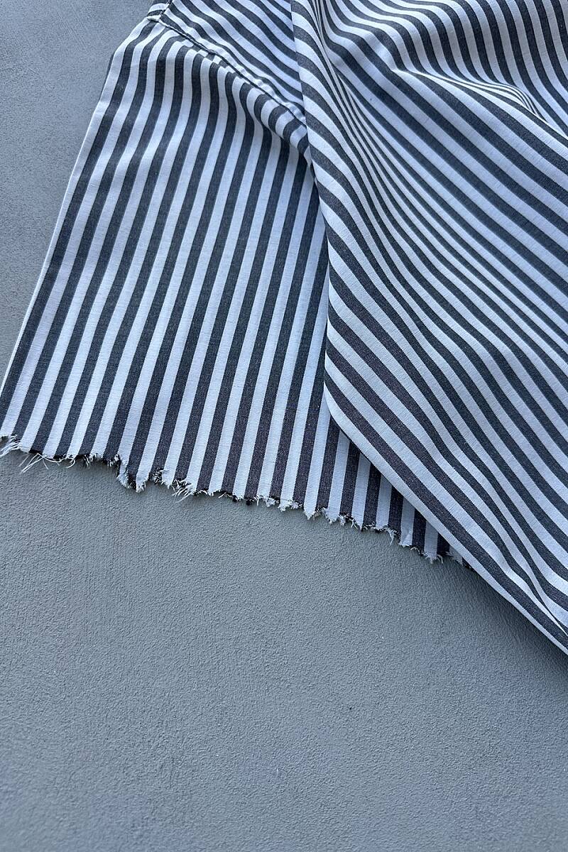 Antrasit Çizgili Distressed Yarım Kol Boxy Fit Gömlek - 6