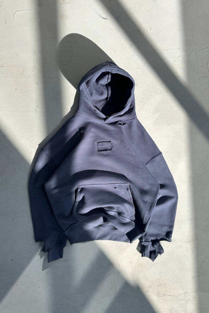 Antrasit Handmade Distressed Oversize Boxy Fit Hoodie - 4