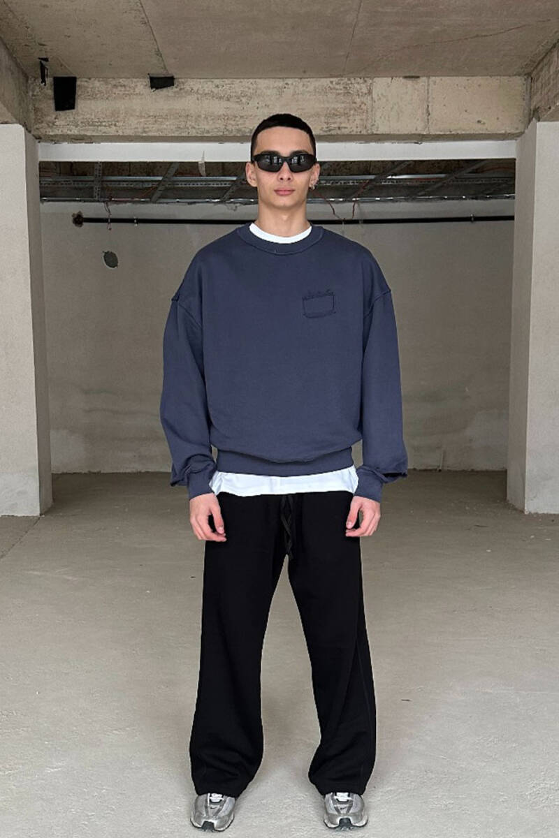 Antrasit Handmade Distressed Oversize Sweatshirt 