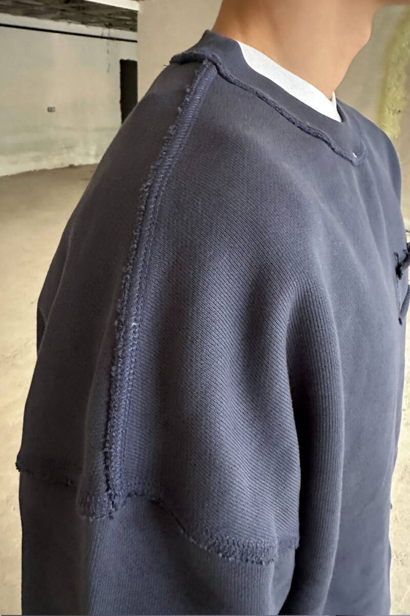 Antrasit Handmade Distressed Oversize Sweatshirt - 5