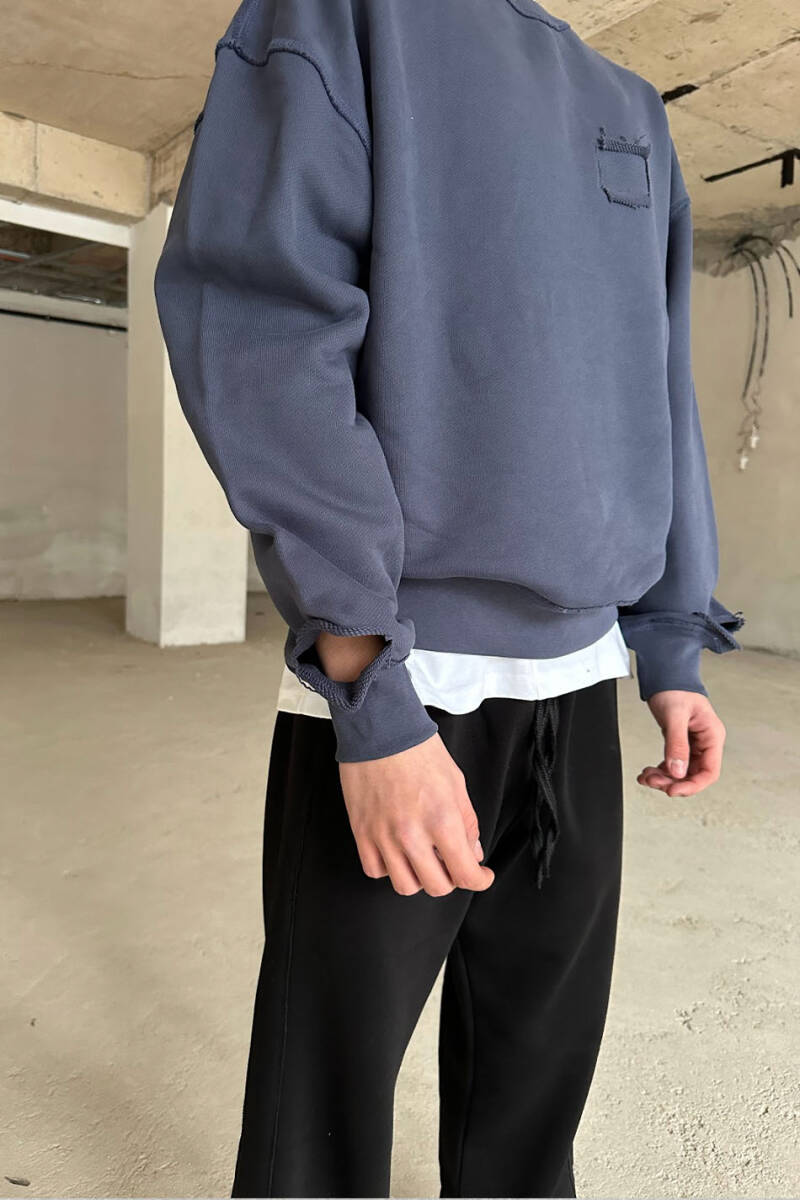 Antrasit Handmade Distressed Oversize Sweatshirt - 3