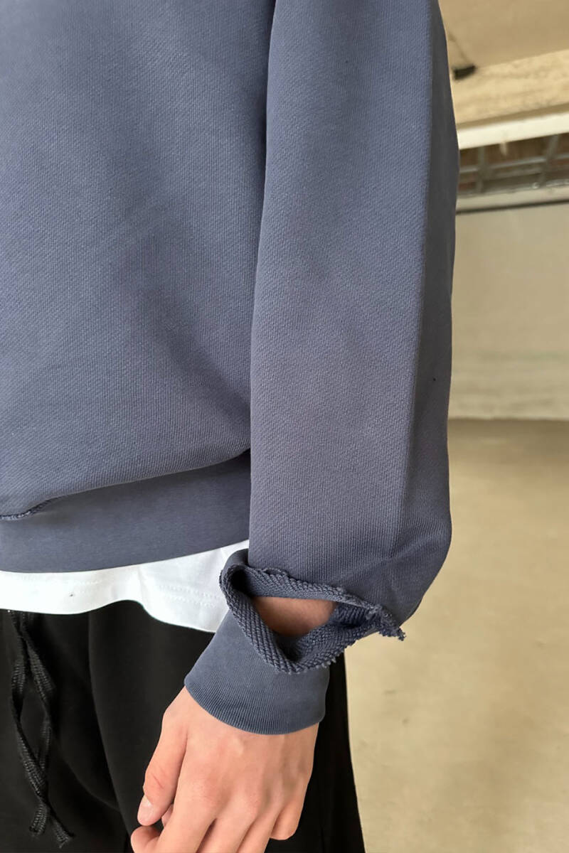 Antrasit Handmade Distressed Oversize Sweatshirt - 6