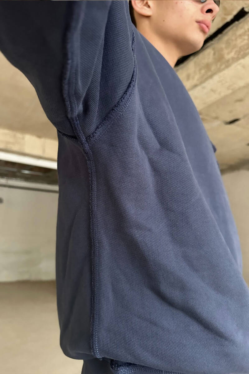 Antrasit Handmade Distressed Oversize Sweatshirt - 7