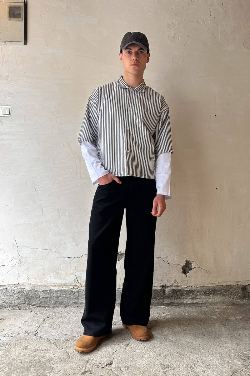  Antrasit Çizgili Boxy Fit Layered Gömlek - SOLDOUT (1)