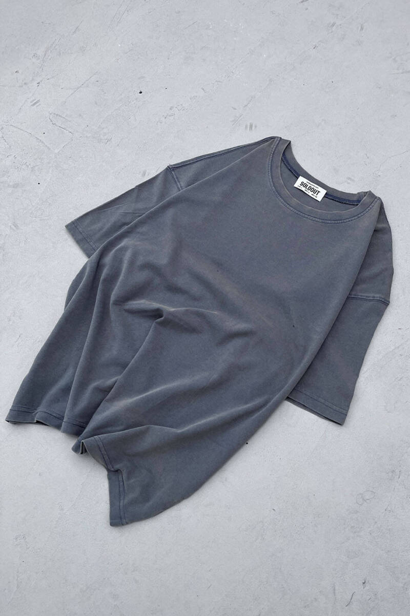 Oversize Basic Antrasit Yıkamalı Tişört - 2