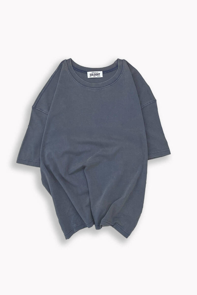 Oversize Basic Antrasit Yıkamalı Tişört - 1