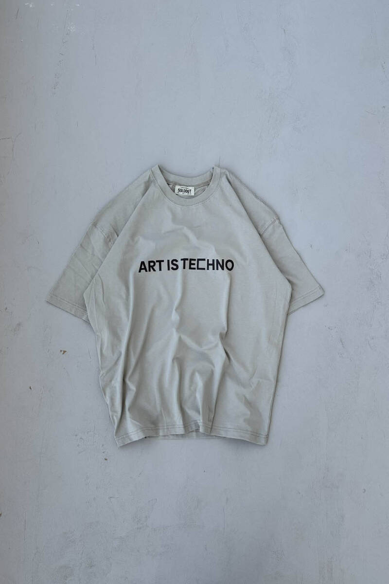 Art is Techno Baskılı Gri Oversize Tişört - 5