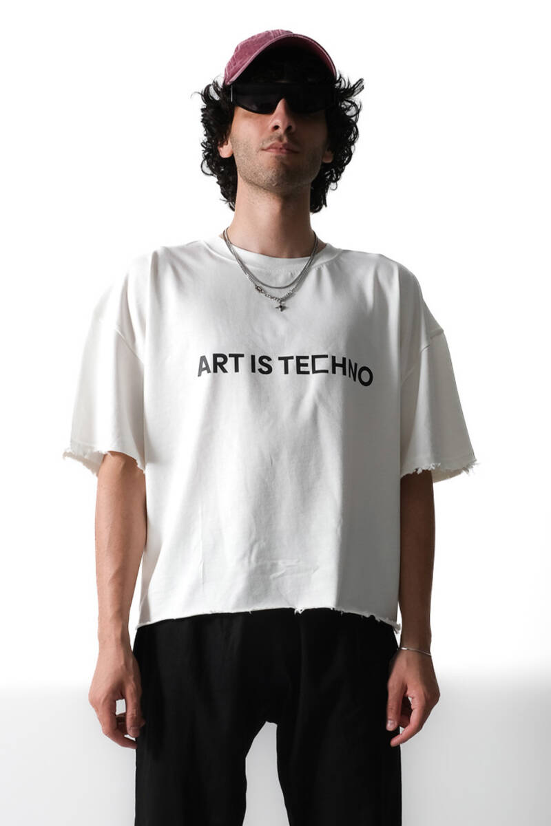 Art is Techno Distressed Boxy Fit Crop Tişört - 1