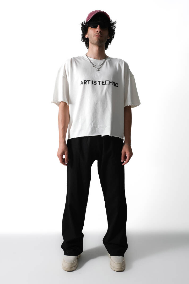 Art is Techno Distressed Boxy Fit Crop Tişört - 2