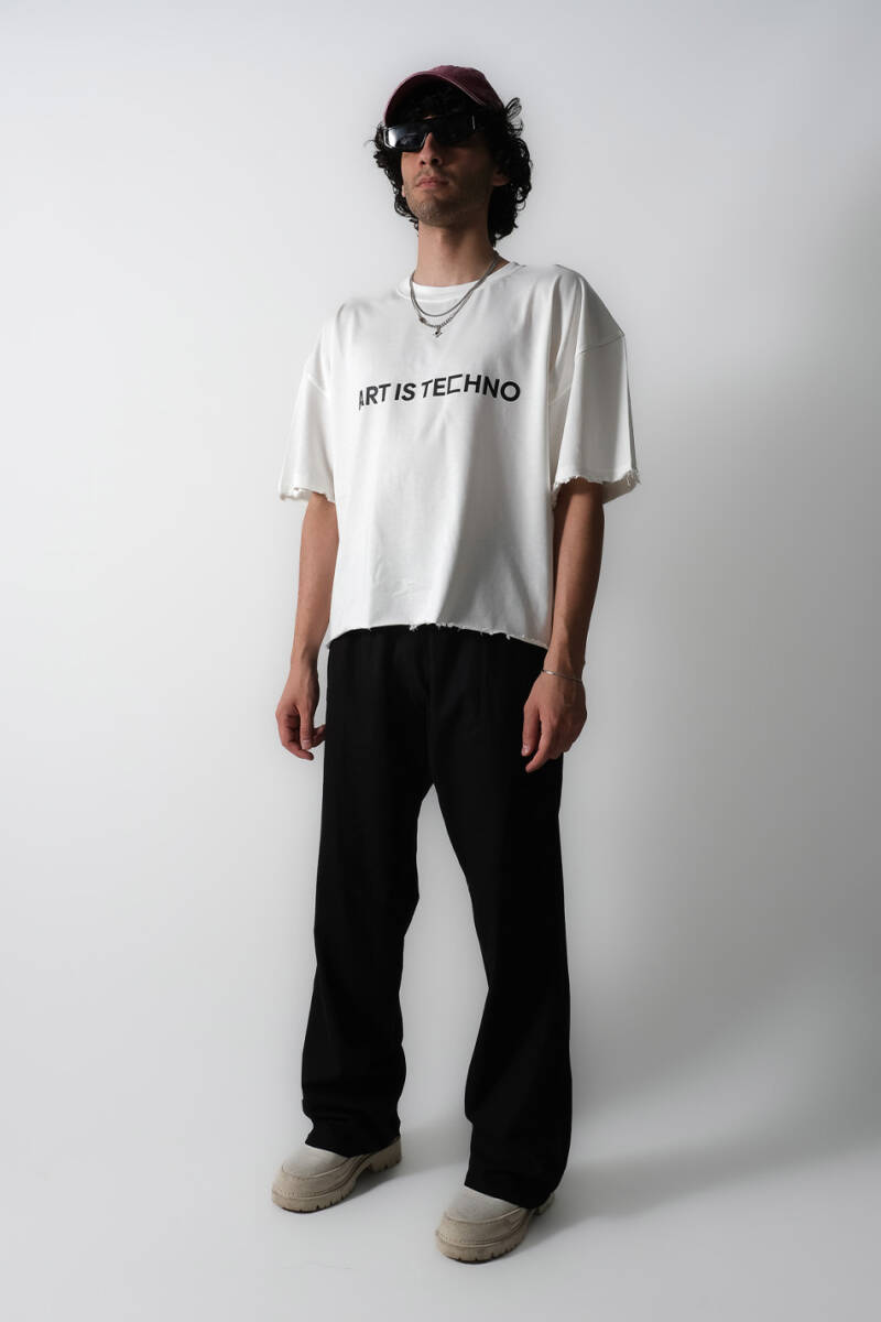 Art is Techno Distressed Boxy Fit Crop Tişört - 3
