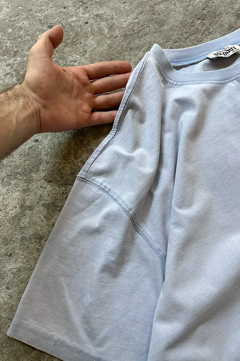 Asit Yıkamalı Buz Mavisi Oversize Tişört - SOLDOUT (1)
