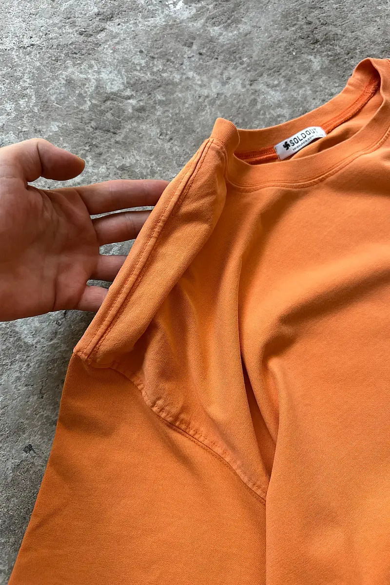 Asit Yıkamalı Turuncu Oversize Tişört - 1