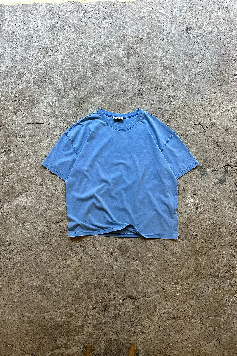 Asit Yıkamalı Washed Cobalt Oversize Tişört - 1