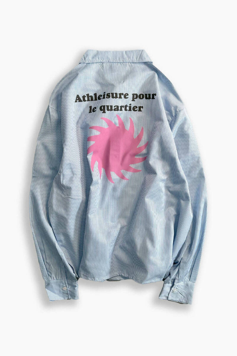 Athleisure İnce Mavi Çizgili Oversize Gömlek - 1
