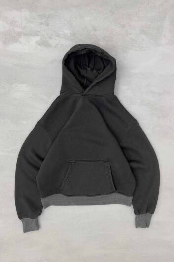 Siyah Yıkamalı Hoodie 