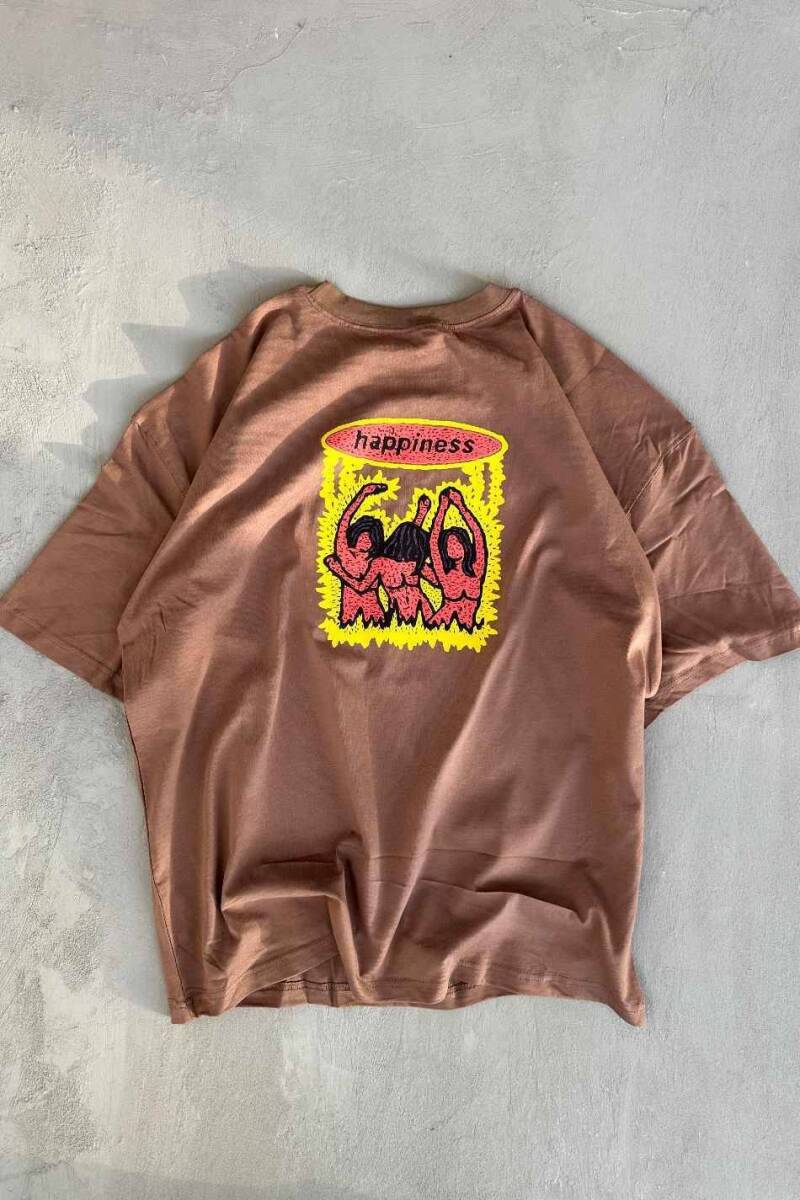 Happiness Baskılı Oversize Tişört - 4