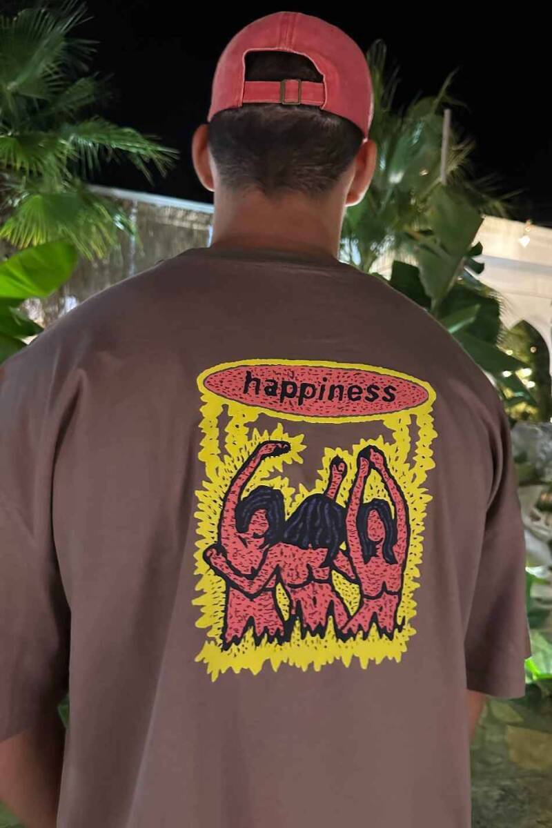 Happiness Baskılı Oversize Tişört - SOLDOUT