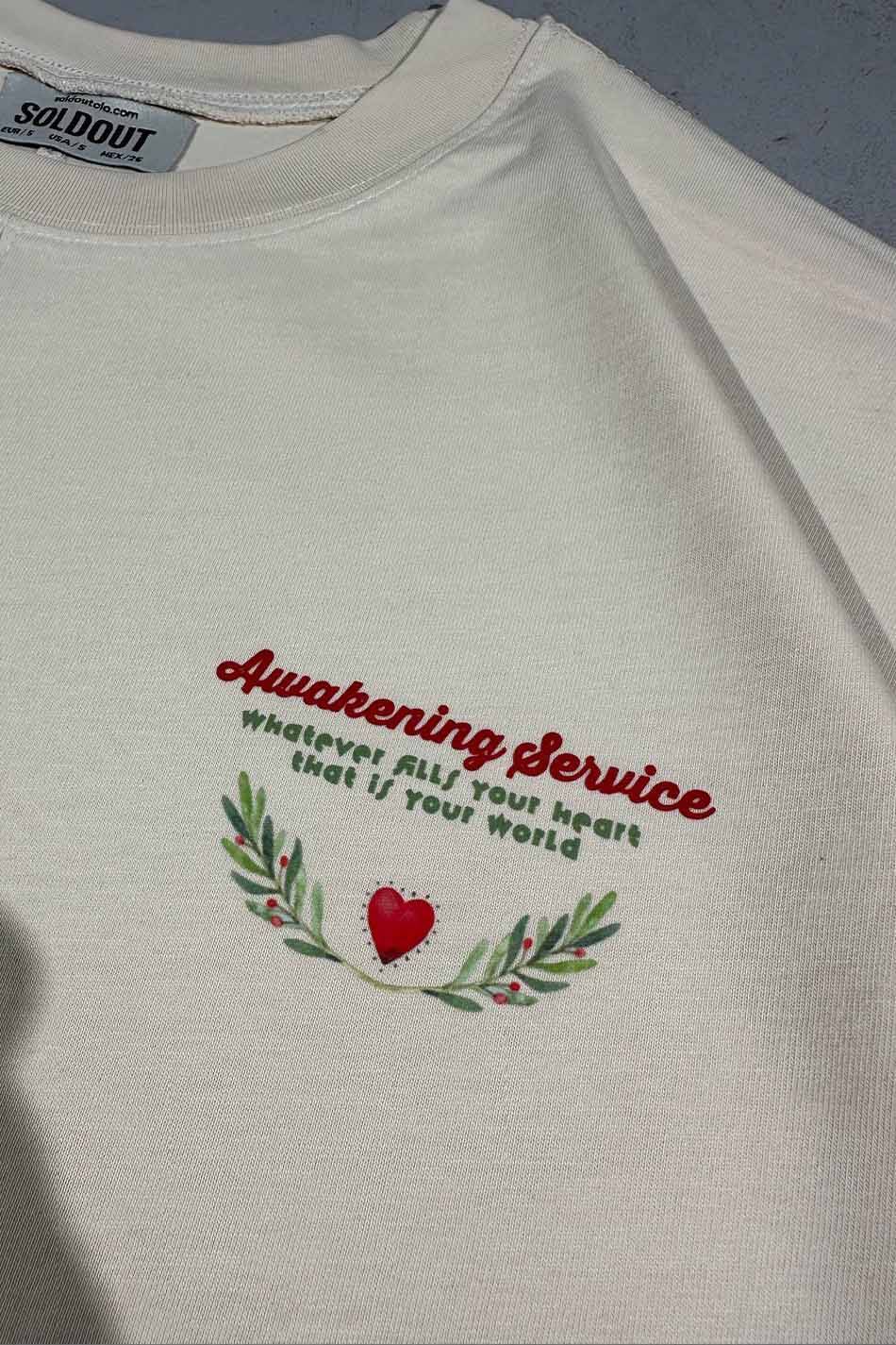 Awakening Service Baskılı Dikiş Detaylı Bej Oversize Tişört - SOLDOUT