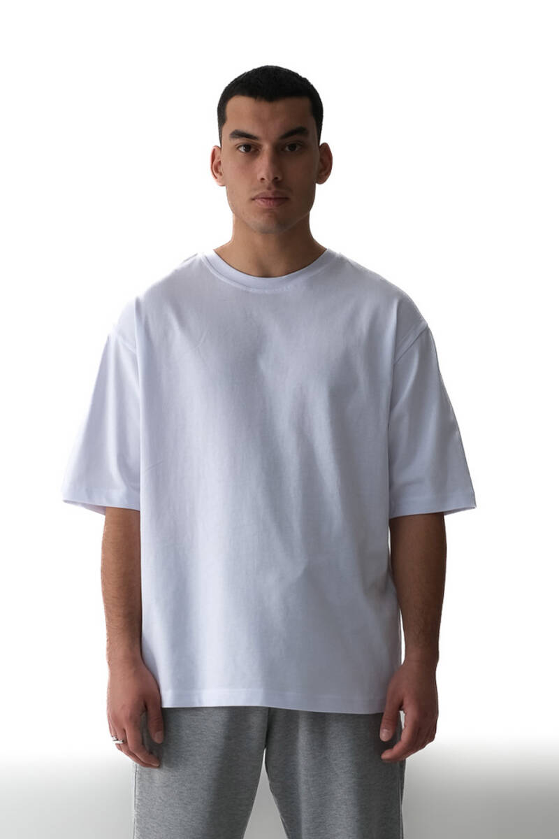 Oversize Basic Beyaz Tişört - 1