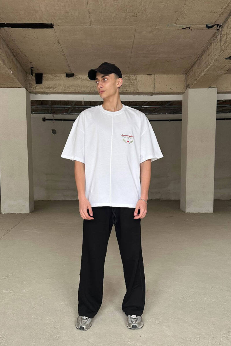 Awakening Service Baskılı Ters Dikiş Detaylı Beyaz Heavyweight Oversize Tişört - SOLDOUT