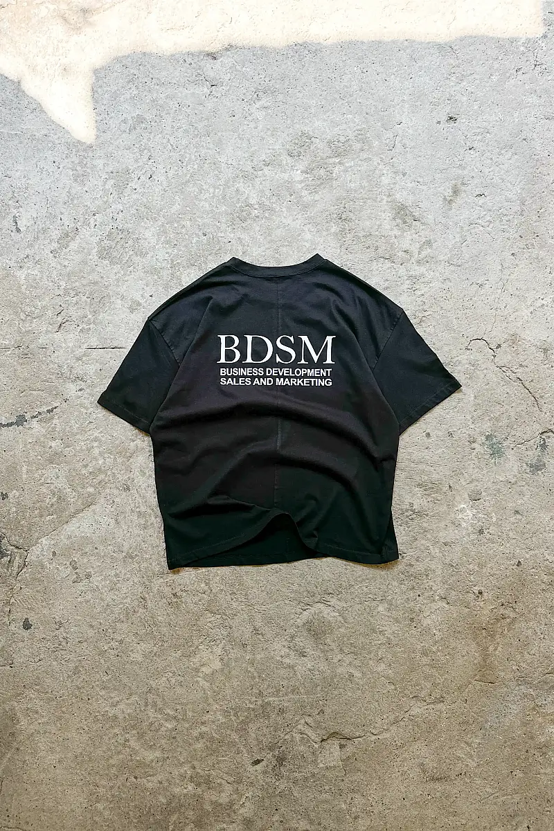 BDSM Business Siyah Ortadan Dikişli Oversize Tişört - 4