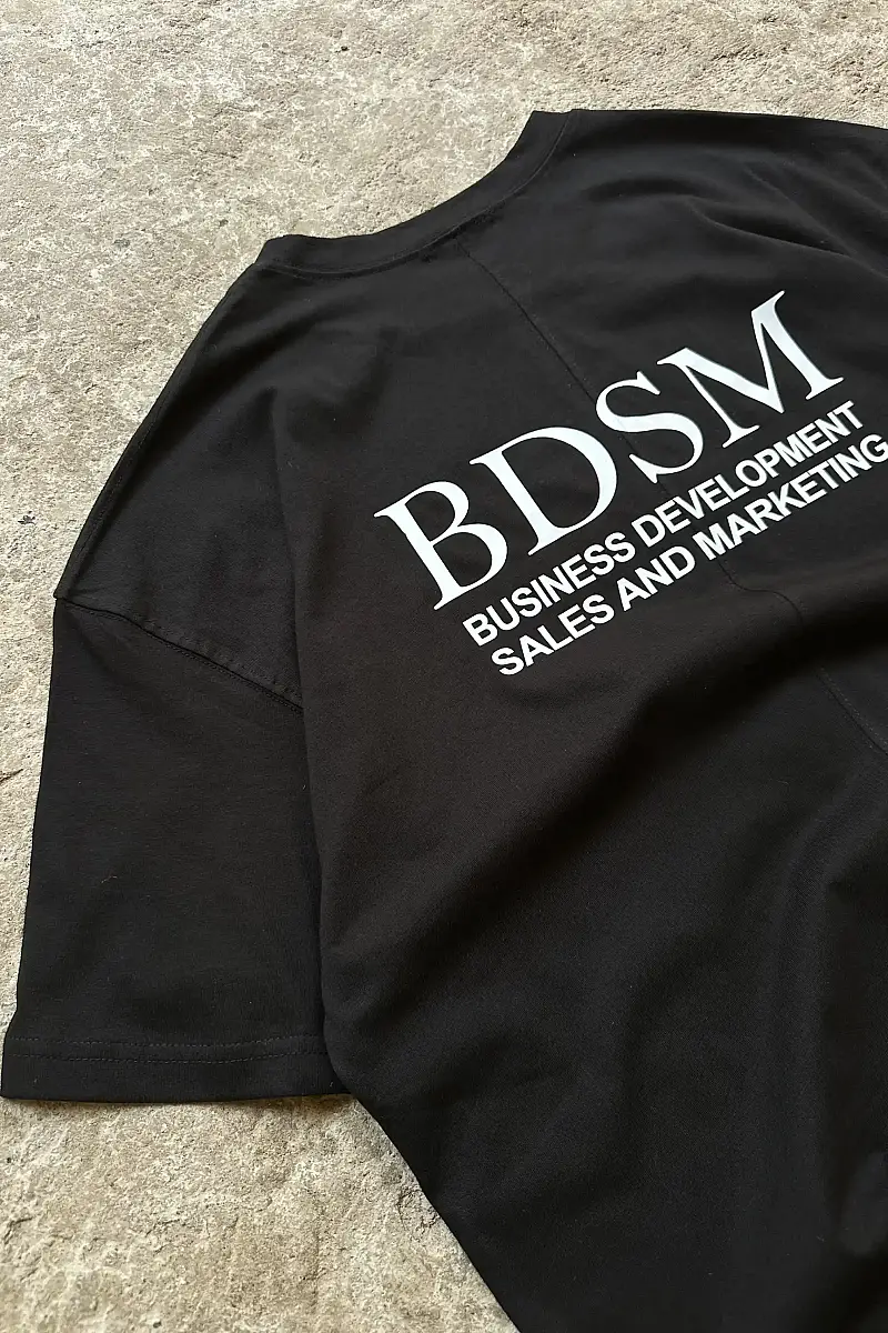 BDSM Business Siyah Ortadan Dikişli Oversize Tişört - 1