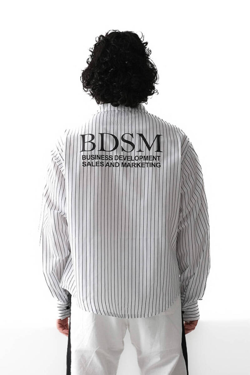 BDSM İnce Siyah Çizgili Oversize Gömlek - 2
