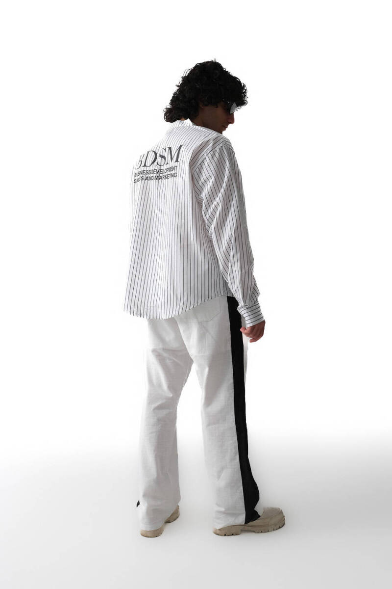 BDSM İnce Siyah Çizgili Oversize Gömlek - 5