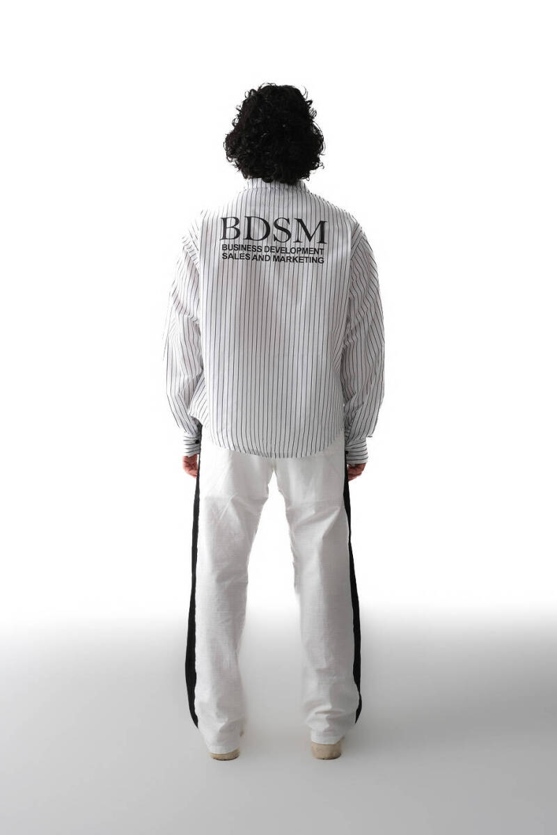 BDSM İnce Siyah Çizgili Oversize Gömlek - 3