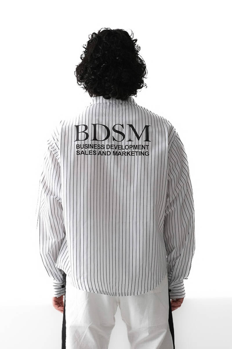 BDSM İnce Siyah Çizgili Oversize Gömlek - 1