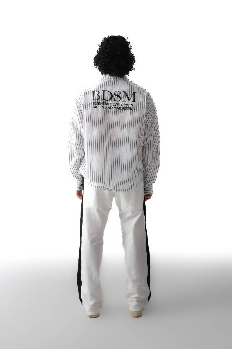 BDSM İnce Siyah Çizgili Oversize Gömlek - 2