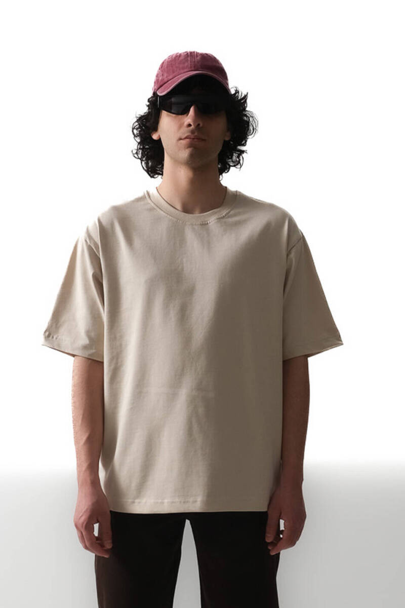 Bej Basic Oversize Tişört 