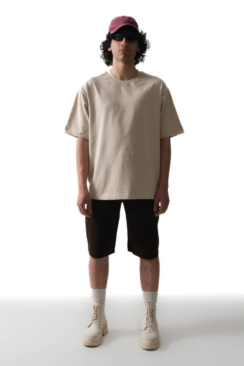 Bej Basic Oversize Tişört - 5