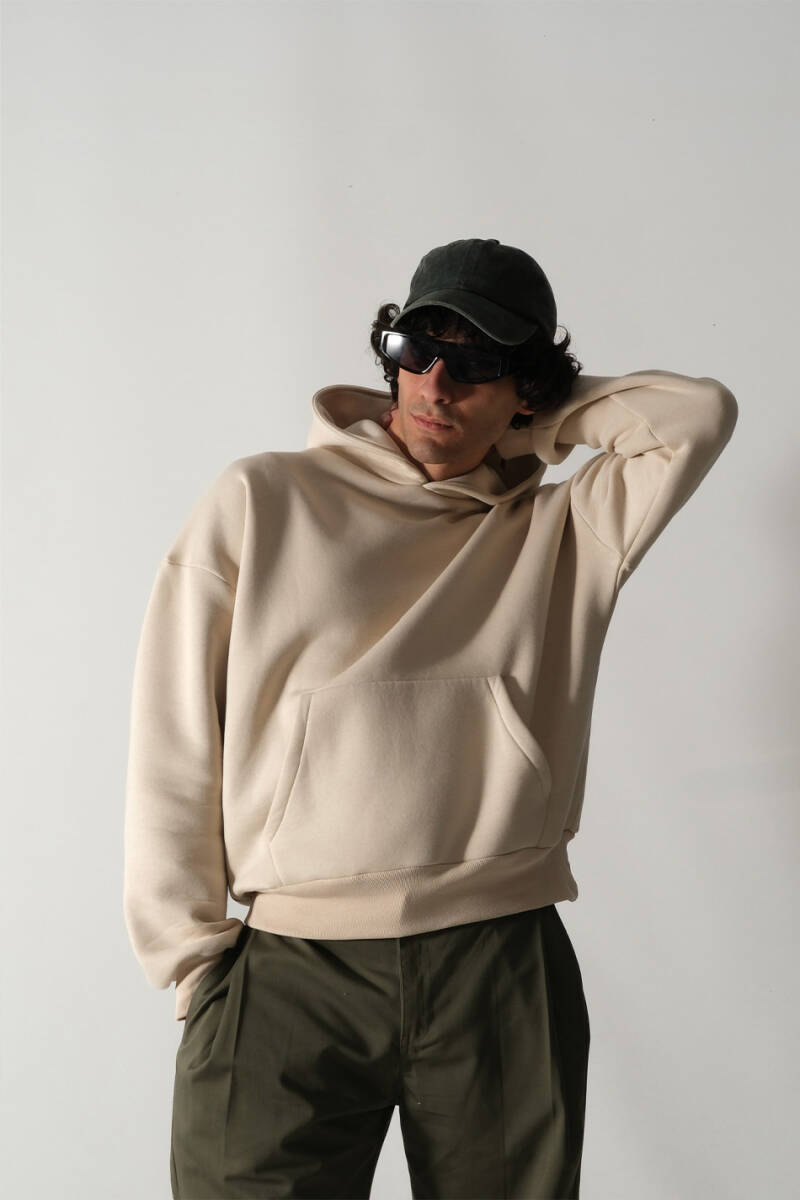 Bej Oversize Boxy Fit Hoodie 