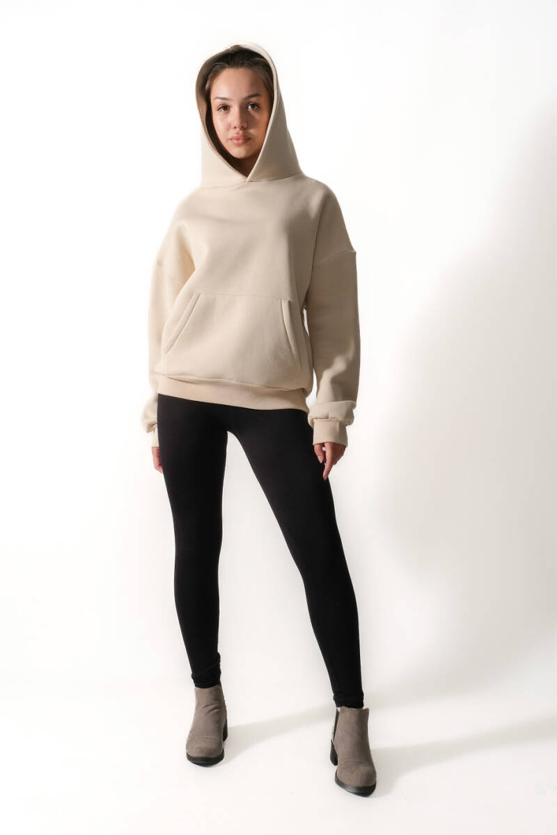 Bej Oversize Boxy Fit Hoodie - 8