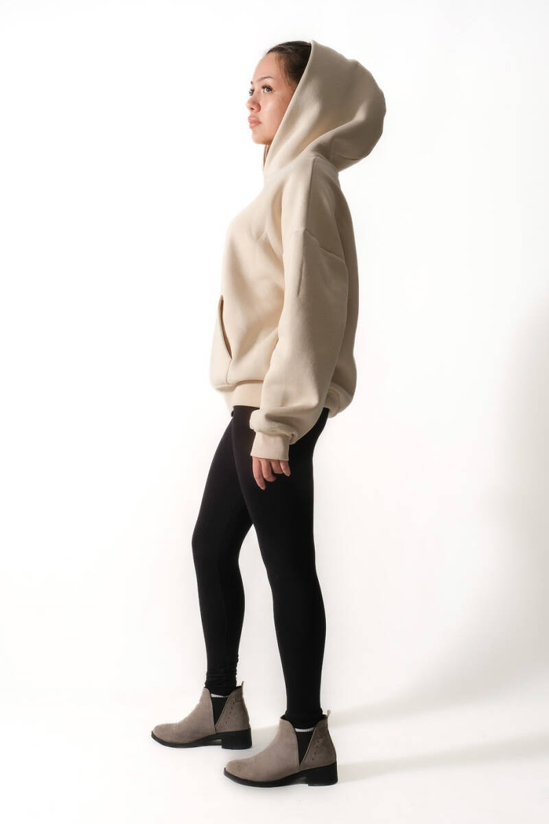 Bej Oversize Boxy Fit Hoodie - 7