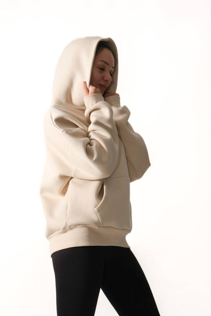 Bej Oversize Boxy Fit Hoodie - 5