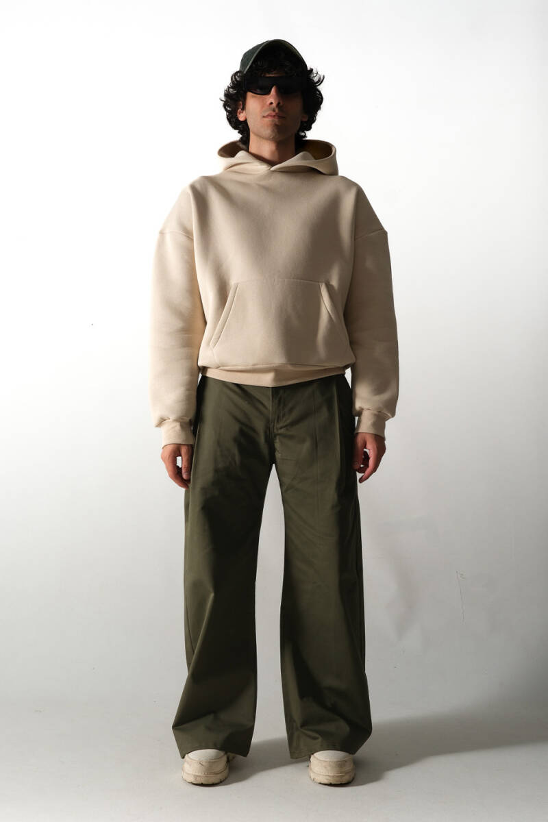 Bej Oversize Boxy Fit Hoodie - 2