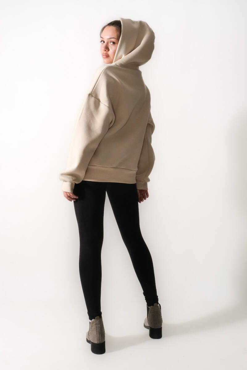 Bej Oversize Boxy Fit Hoodie - 9