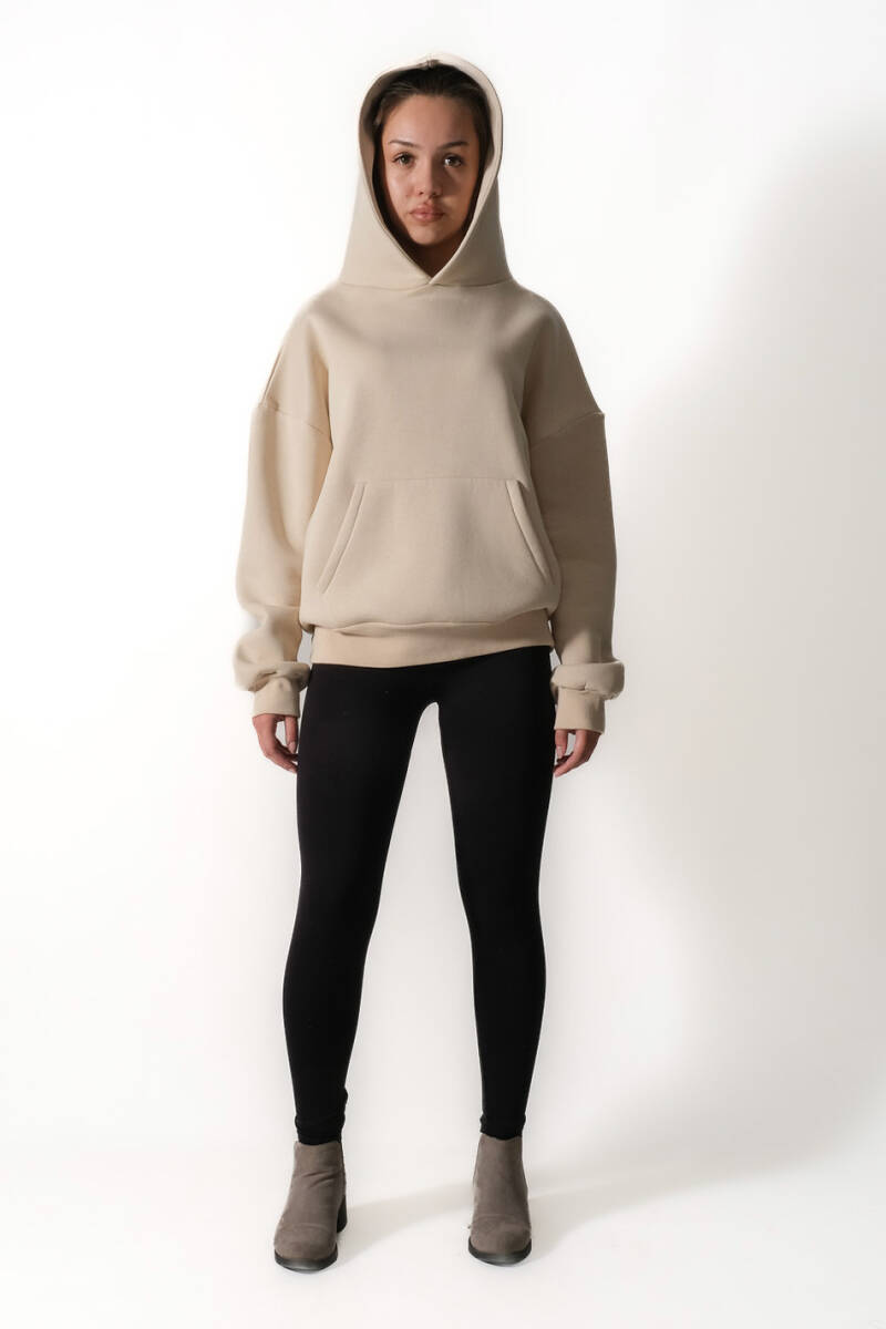 Bej Oversize Boxy Fit Hoodie - 3