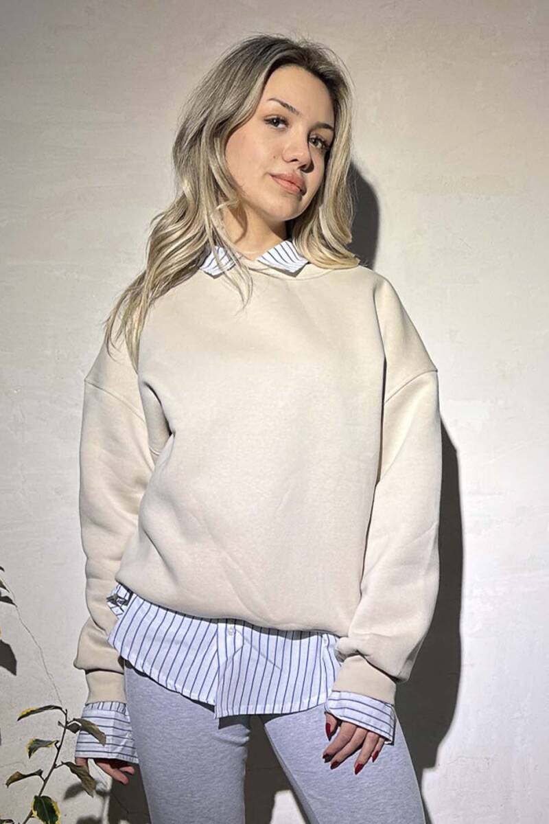 Bej Oversize Boxy Fit Sweatshirt - SOLDOUT (1)