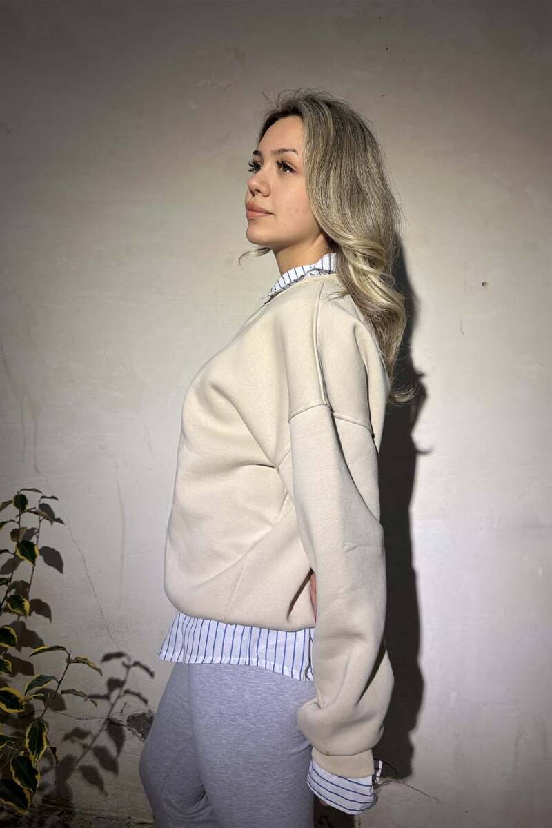 Bej Oversize Boxy Fit Sweatshirt - 5