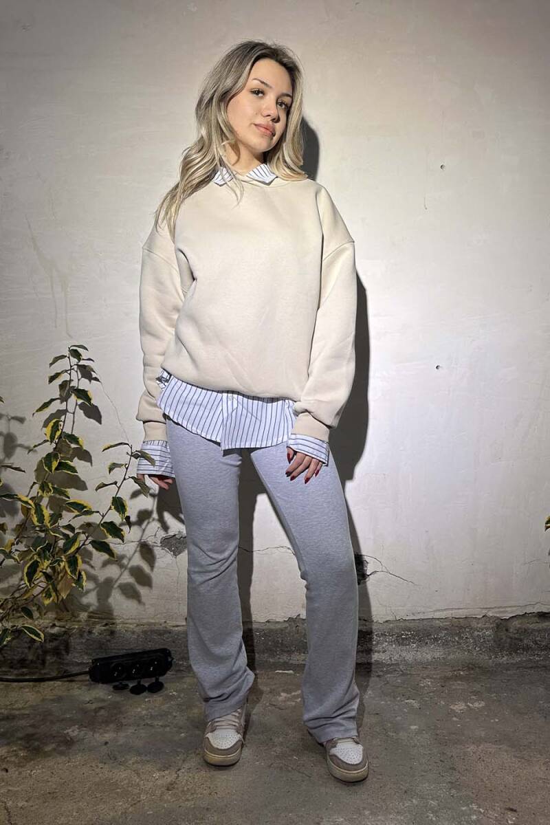 Bej Oversize Boxy Fit Sweatshirt - 6