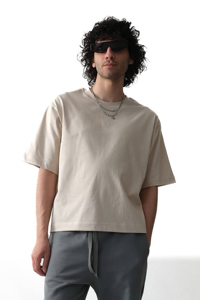 Bej Boxy Fit Tişört - 1