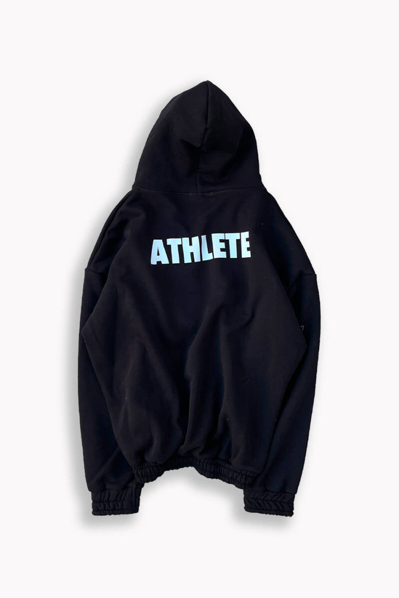 Athlete Siyah Oversize Boxy Fit Zip Hoodie - 1